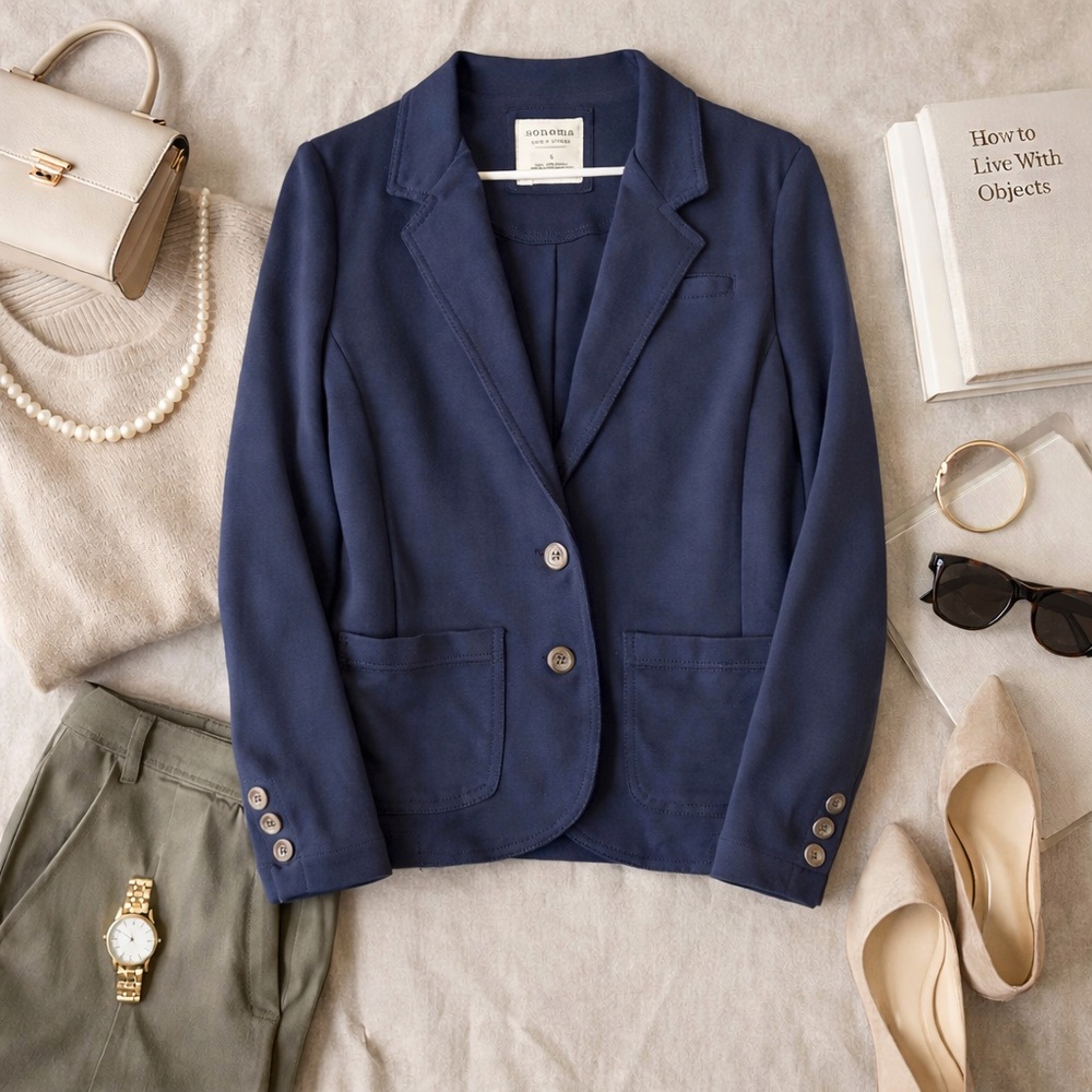 Sonoma Navy Cotton Knit Blazer Small | Casual Preppy Business Casual Jacket